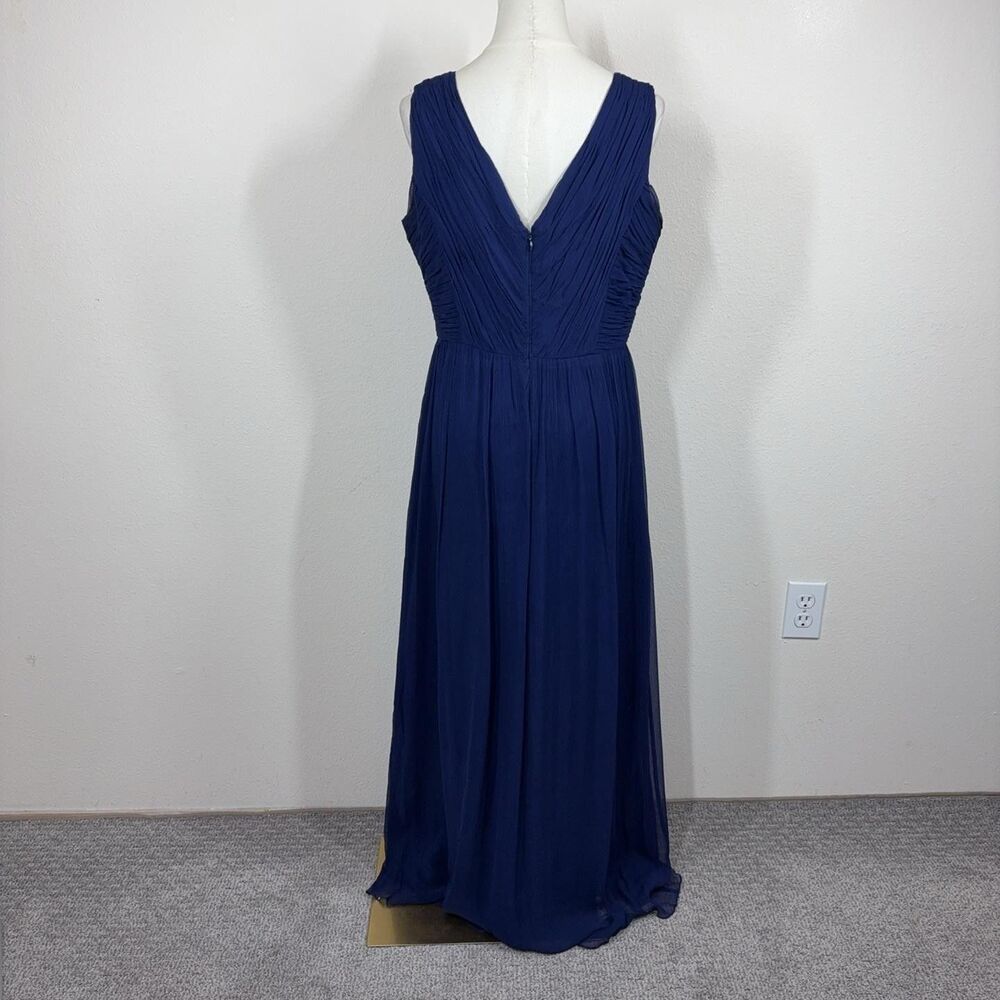 Donna Morgan Dress Womens 10 Blue Silk Chiffon Maxi Ruched Formal Wedding Gown